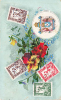 TIMBRES  - Des Timbres Sur Une Fleur En Peinture - Colorisé - Carte Postale Ancienne - Postzegels (afbeeldingen)
