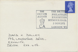 GB SPECIAL EVENT POSTMARKS 1971 THE BRITISH PHILATELIC EXHIBITION SEYMOUR HALL LONDON W.I. - THE CROWN AGENTS - Cartas & Documentos