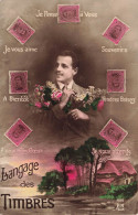 TIMBRES  - Langage Des Timbres - Colorisé - Carte Postale Ancienne - Timbres (représentations)