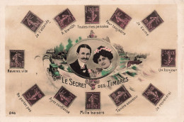 TIMBRES  - Le Secret Des Timbres - Colorisé - Carte Postale Ancienne - Timbres (représentations)