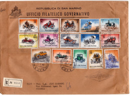 1963  RACCOMANDATA FDC VENETIA  CON SERIE COMPLETA DI QUINDICI   VALORI "STORIA DELL'AUTOMOBILE   " MOLTO BELLA - Cartas & Documentos