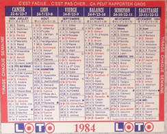Petit Calendrier Poche  1984 Loterie Nationale Loto  Française Des Jeux - Small : 1981-90