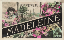 FÊTES ET VOEUX - Bonne Fête Madeleine - Une Femme Entourée De Fleurs - Colorisé - Carte Postale Ancienne - Altri & Non Classificati