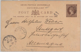 51964 - SEYCHELLES - POSTAL HISTORY - POSTAL STATIONERY CARD To GERMANY 1892 - Seychelles (...-1976)