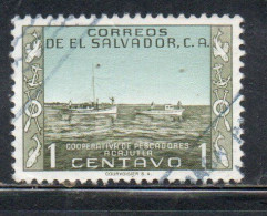 EL SALVADOR 1954 FISHERS FISHING BOATS COOPERATIVA DE PESCADORES ACAJUTLA 1c USED USATO OBLITERE' - Salvador