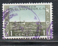 EL SALVADOR 1954 FISHERS FISHING BOATS COOPERATIVA DE PESCADORES ACAJUTLA 1c USED USATO OBLITERE' - Salvador