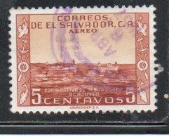 EL SALVADOR 1954 AEREO AIR POST MAIL AIRMAIL FISHERS FISHING BOATS COOPERATIVA DE PESCADORES ACAJUTLA 5c USED USATO - Salvador