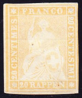 1854 20 Rp Blass Orangegelb, Ungebraucht, Vollrandig, Schönes Relief Ohne Gummi. Foto-Befund Renggli - Ongebruikt