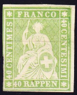 1855 40 Rp Hellgrün, Ungebraucht Mit Originalgummi, 3 Seitig Vollrandig, Foto-Attest Renggli - Ungebraucht