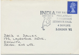 GB SPECIAL EVENT POSTMARKS 1971 THE BRITISH PHILATELIC EXHIBITION SEYMOUR HALL LONDON W.I. - INDIA STUDY CIRCLE 21TH YEA - Cartas & Documentos