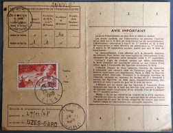 France, Divers PA Sur Carte D'Abonnement Des PTT, Uzes 1949 - (B3806) - 1927-1959 Cartas & Documentos