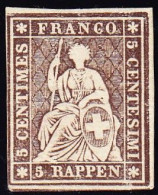 1862 5 Rp Braun, Ungebraucht Mit Originalgummi, Vollrandig, Signiert Brun (gemäss M. Huzanic Leuchtet Hell) - Unused Stamps