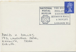 GB SPECIAL EVENT POSTMARKS 1971 THE BRITISH PHILATELIC EXHIBITION SEYMOUR HALL LONDON W.I. - NATIONAL POSTAL MUSEUM - Lettres & Documents