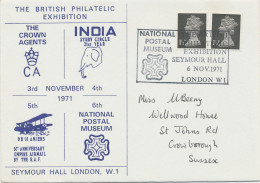 GB SPECIAL EVENT POSTMARKS 1971 THE BRITISH PHILATELIC EXHIBITION SEYMOUR HALL LONDON W.I. - NATIONAL POSTAL MUSEUM ON E - Brieven En Documenten