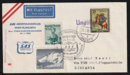 SAS-Eröffnungsflug "WIEN-DJAKARTA" Mit MiNr. 158 Gestempelt, (14a) LORCH (WÜRTT) F 22.1.58-12 Und Zusatzfrankatur - Luftpost