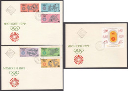 Bulgaria 1972 - Summer Olympic Games, Muenchen, Mi-Nr. 2172/77+Bl. 37, 3 FDC - FDC