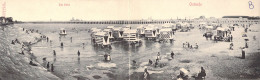 Belgique - Ostende - Double Carte - Les Bains - Animé - Cabines De Plage Sur Roue - Carte Postale Ancienne - Oostende