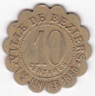 34. Hérault. Ville De Béziers. La Fraternelle Fourneaux Démocratiques 10 Centimes, Frappe Medaille, En Laiton - Monedas / De Necesidad