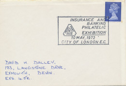 GB SPECIAL EVENT POSTMARKS 1972 INSURANCE & BANKING PHILATELIC EXHIBITION CITY OF LONDON E.C. (some Foxing Spots) - Lettres & Documents