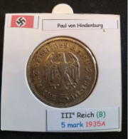 Pièce De 5 Reichsmark De 1935A (Berlin) Paul Von Hindenburg (position B) - 5 Reichsmark