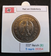 Pièce De 5 Reichsmark De 1935A (Berlin) Paul Von Hindenburg (position B) - 5 Reichsmark