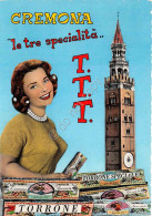 Cartolina Cremona Tre Specialità 1973 Donna Con Torre E Torrone Colorata - Cremona