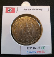 Pièce De 5 Reichsmark De 1935D (Munich) Paul Von Hindenburg (position B) - 5 Reichsmark