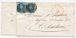 TIMBRE STAMP ZEGEL  BELGIQUE RARE LETTRE 2 X No 4 17-10-1849  COTE 150 EUROS - 1849-1900