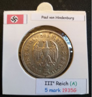 Pièce De 5 Reichsmark De 1935G (Karlruhe) Paul Von Hindenburg (position A) - 5 Reichsmark