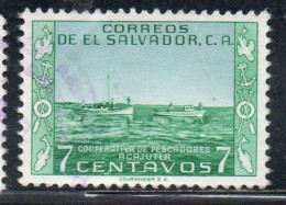 EL SALVADOR 1954 FISHERS FISHING BOATS COOPERATIVA DE PESCADORES ACAJUTLA 7c USED USATO OBLITERE' - Salvador