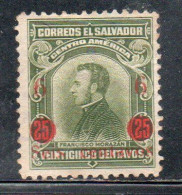 EL SALVADOR 1924 FRANCISCO MORAZAN SURCHARGED 6c On 25c  MH - Salvador