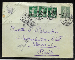 1E3 - ENTIER SEMEUSE FOND LIGNEE TAXE REDUITE Et SEMEUSE FOND PLEIN SUR LETTRE DE PARIS DU 28/11/07 POUR LA SUEDE - Overprinted Covers (before 1995)