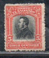 EL SALVADOR 1912 FRANCISCO MORAZAN 5c USED USATO OBLITERE' - Salvador