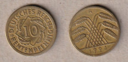 00942) Deutschland, Weimar, 10 Rentenpfennig 1924A - 10 Renten- & 10 Reichspfennig