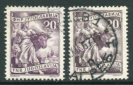 YUGOSLAVIA 1951 Occupations Definitive 20 D.  Both Shades Used.  Michel 682a-b - Usados