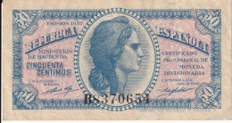 BILLETE DE ESPAÑA DE 50 CTS DEL AÑO 1937 LETRA B EN CALIDAD MBC (VF) REPUBLICA ESPAÑOLA - Sonstige & Ohne Zuordnung