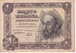 BILLETE DE ESPAÑA DE 1 PTA DEL AÑO 1951 SERIE Q - EL QUIJOTE - 1-2 Pesetas