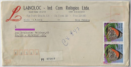 Brazil 1979 Registered Cover From Lages To Blumenau Pair Of Stamp Cramer's 88 Butterfly Insect Cancelled By Meter Stamp - Brieven En Documenten