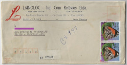 Brazil 1979 Registered Cover From Lages To Blumenau Pair Of Stamp Cramer's 88 Butterfly Insect Cancelled By Meter Stamp - Briefe U. Dokumente