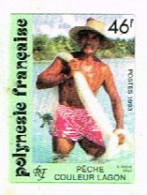 Polynesie Francaise Timbre YT 427 Issu De Carnet Autocollanthomme Tane Pecheur Filet Lagon Epervier Neuf BE - Neufs