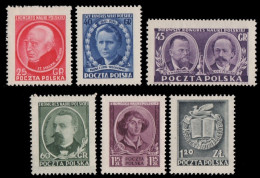 Polen 1951 - Mi-Nr. 694-699 ** - MNH - Wissenschaft - Neufs