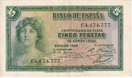BILLETE DE ESPAÑA DE 5 PTAS DEL AÑO 1935 SERIE C EN CALIDAD EBC (XF) (BANKNOTE) - 5 Pesetas