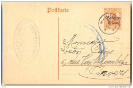 _K921: Postkarte:  Belgien 8 CENT / 7½ Pf: 1B JUMET 1B ___ ( Geen Jaartal) + Censuur: - Deutsche Besatzung