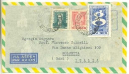 Brazil 1956 Cover Sent From Belo Horizonte To Bari Italy Stamp International Geography Congress + 2 Definitive - Lettres & Documents