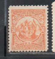 EL SALVADOR 1898 ALLEGORY OF CENTRAL AMERICAN UNION 50c MLH - Salvador