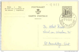 _Q223:1,20F  POSTKAART/CARTE POSTALE: BRUXELLES-BRUSSEL 17-9-56.11  SALON PHILATELIQUE PHILATELISCH SALON - Cartes Postales 1951-..