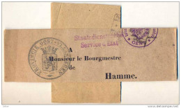 Np885: Kruisband : Staatsdienstsache Service D'Etat : Provincie OOST-VLAANDEREN > HAMME .. Deel Stempel Etappen Inspekti - OC26/37 Etappengebied.