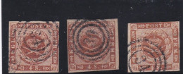 DANEMARK - 1858/63 - N° 8 - 4 S BRUN - 3 TIMBRES OBLITERES - Used Stamps