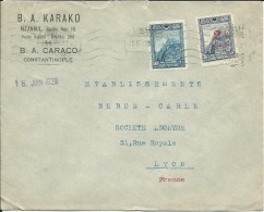 TURQUIE LETTRE 12.5 G ISTANBUL POUR LYON ( RHONE ) DE 1929 LETTRE COVER - Lettres & Documents