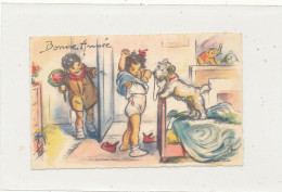 Illustrateur Bouret Germaine  Mignonette  Bonne Année   Série 345   Chien Fleurs - Bouret, Germaine
